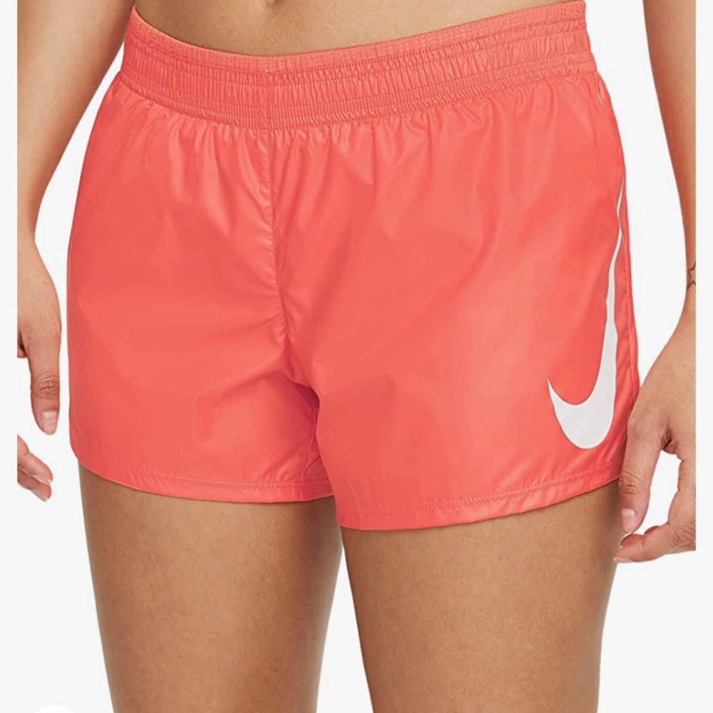NIKE Swoosh Run Women’s Running Shorts Metallic coral fully lined EUC sz S